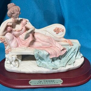 La Verona Collection Lady Reading on a Settee Sofa with Dog Figurine